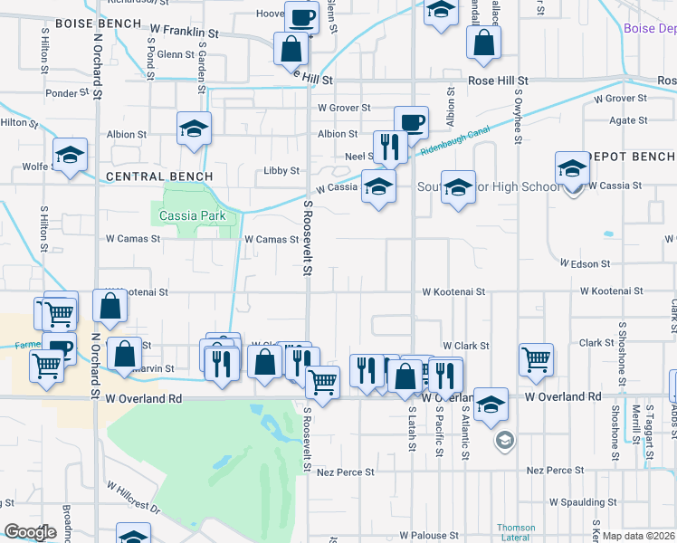 map of restaurants, bars, coffee shops, grocery stores, and more near 4086 West Kootenai Street in Boise