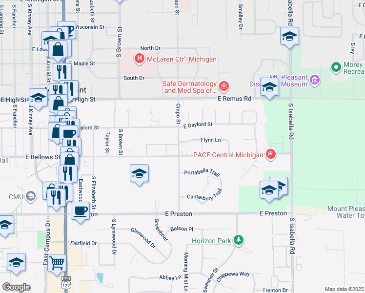 map of restaurants, bars, coffee shops, grocery stores, and more near 1505 Flynn Lane in Mount Pleasant
