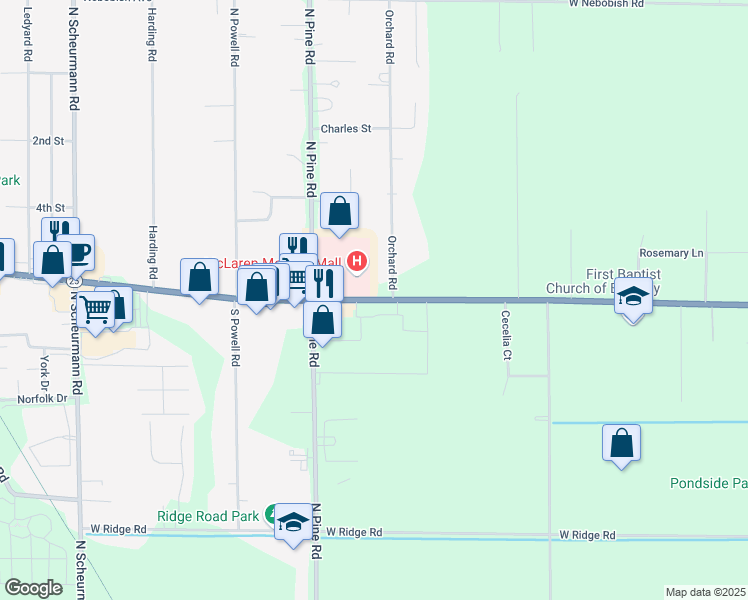 map of restaurants, bars, coffee shops, grocery stores, and more near 1435 West Center Road in Essexville