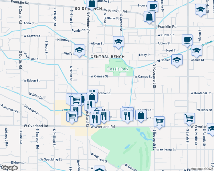 map of restaurants, bars, coffee shops, grocery stores, and more near 4804 Edson Street in Boise