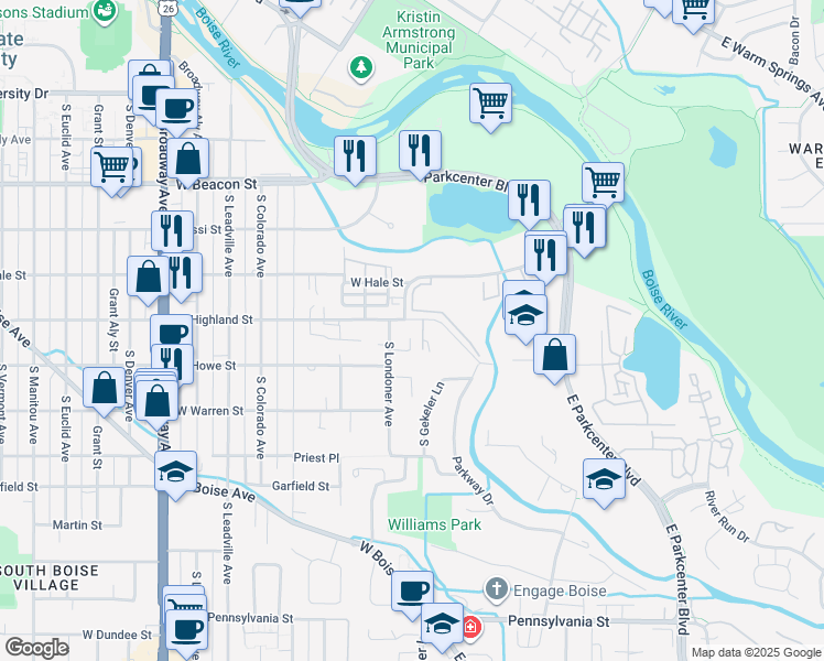 map of restaurants, bars, coffee shops, grocery stores, and more near 300 West Mallard Drive in Boise