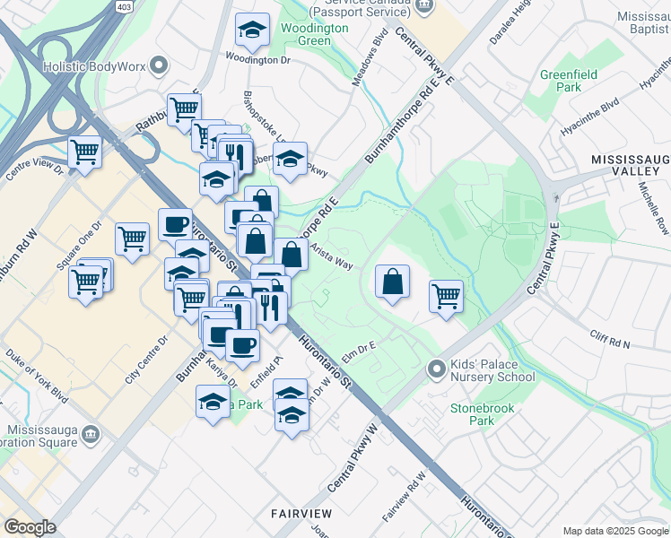 map of restaurants, bars, coffee shops, grocery stores, and more near Kaneff Crescent in Toronto