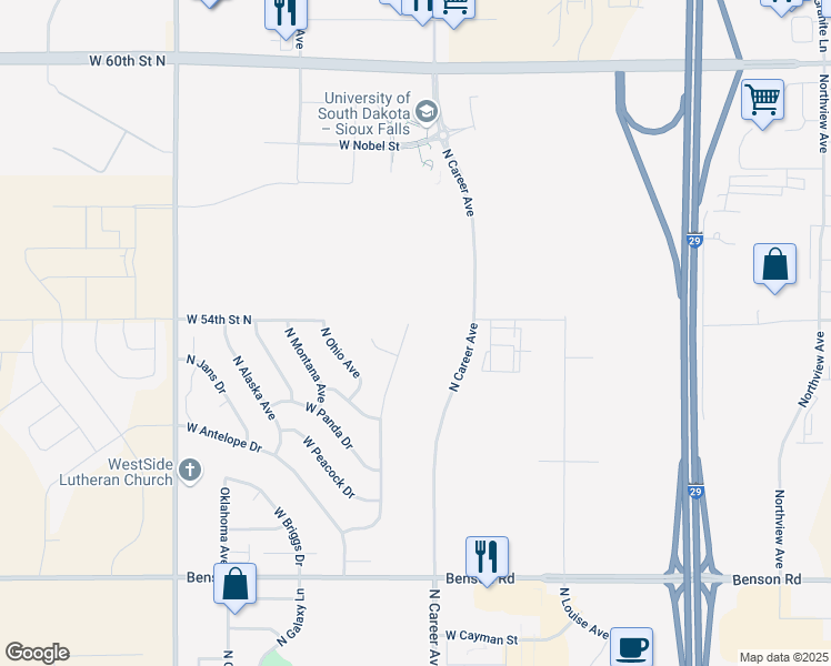map of restaurants, bars, coffee shops, grocery stores, and more near 4322 North Pennsylvania Avenue in Sioux Falls