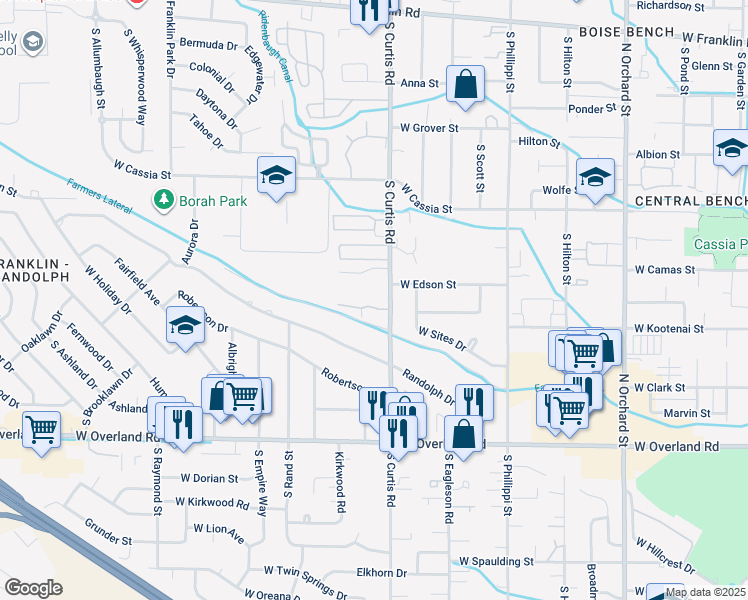map of restaurants, bars, coffee shops, grocery stores, and more near 5866 Kootenai Lane in Boise