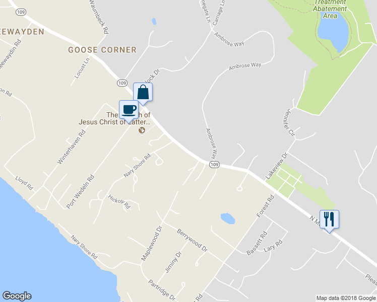 map of restaurants, bars, coffee shops, grocery stores, and more near 348 Gw Highway in Wolfeboro