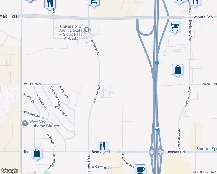 map of restaurants, bars, coffee shops, grocery stores, and more near 4001 West 54th Street in Sioux Falls
