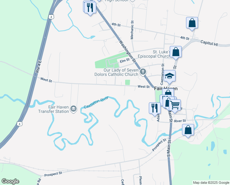 map of restaurants, bars, coffee shops, grocery stores, and more near 40 West Street in Fair Haven