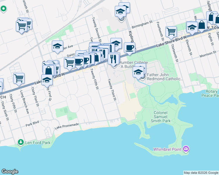map of restaurants, bars, coffee shops, grocery stores, and more near in Toronto