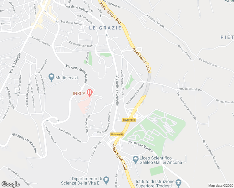 map of restaurants, bars, coffee shops, grocery stores, and more near 21 Via Benedetto Croce in Ancona