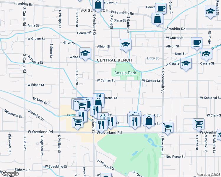 map of restaurants, bars, coffee shops, grocery stores, and more near 4804 Edson Street in Boise