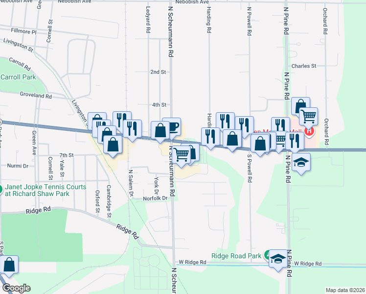 map of restaurants, bars, coffee shops, grocery stores, and more near 2910 Center Avenue in Essexville