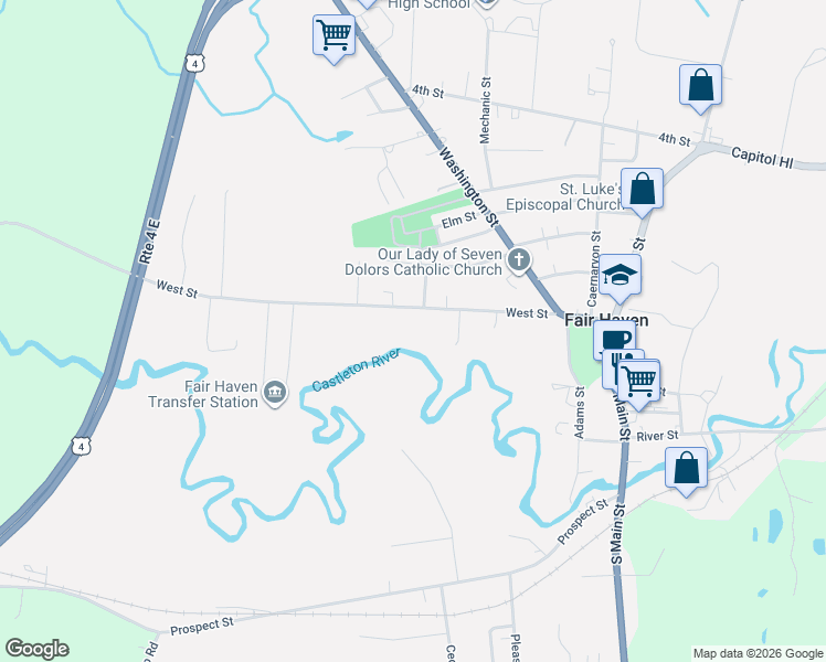 map of restaurants, bars, coffee shops, grocery stores, and more near 40 West Street in Fair Haven