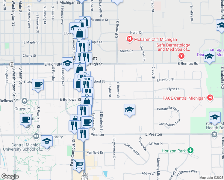 map of restaurants, bars, coffee shops, grocery stores, and more near 1021 Taylor Street in Mount Pleasant