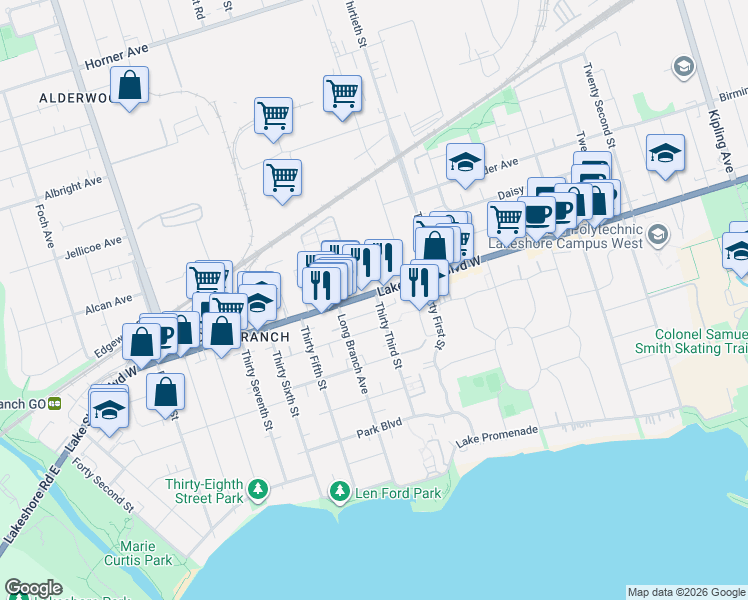 map of restaurants, bars, coffee shops, grocery stores, and more near in Toronto