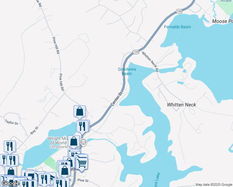 map of restaurants, bars, coffee shops, grocery stores, and more near 172 Center Street in Wolfeboro