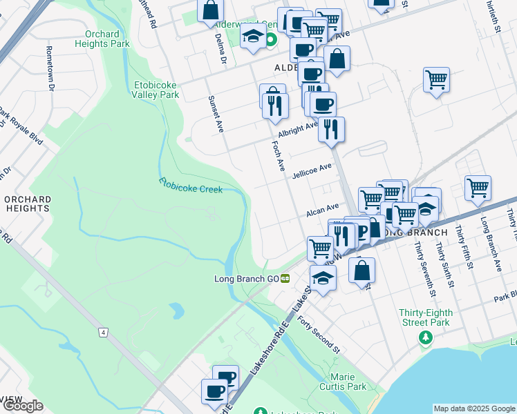map of restaurants, bars, coffee shops, grocery stores, and more near 84 Enfield Avenue in Toronto