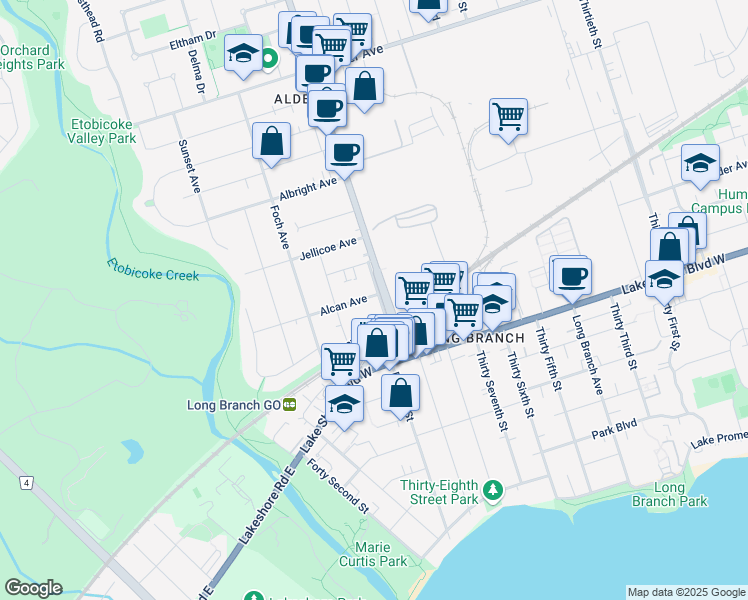 map of restaurants, bars, coffee shops, grocery stores, and more near in Toronto