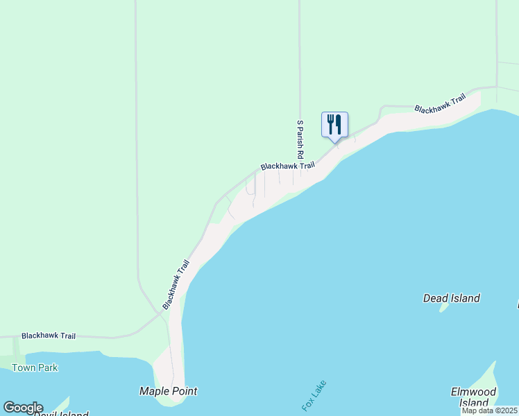 map of restaurants, bars, coffee shops, grocery stores, and more near W10647 Blackhawk Trail in Fox Lake