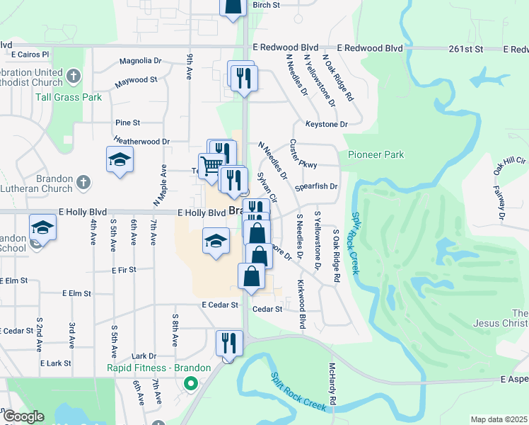 map of restaurants, bars, coffee shops, grocery stores, and more near in Brandon