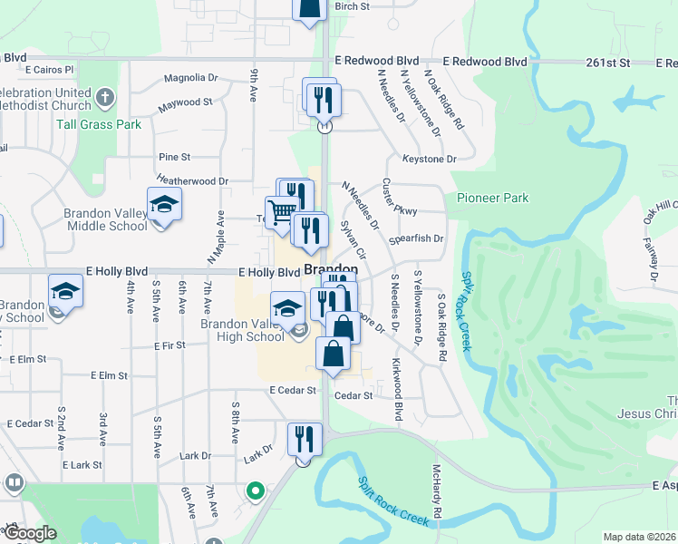 map of restaurants, bars, coffee shops, grocery stores, and more near in Brandon