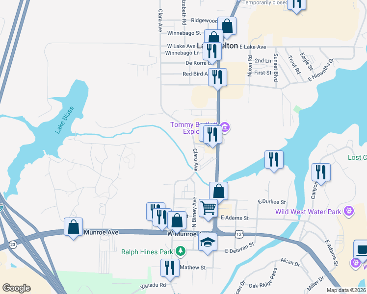 map of restaurants, bars, coffee shops, grocery stores, and more near 417 Clara Avenue in Wisconsin Dells