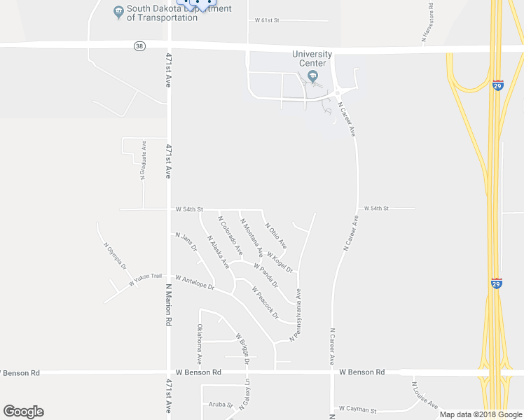 map of restaurants, bars, coffee shops, grocery stores, and more near West 54th Street in Sioux Falls