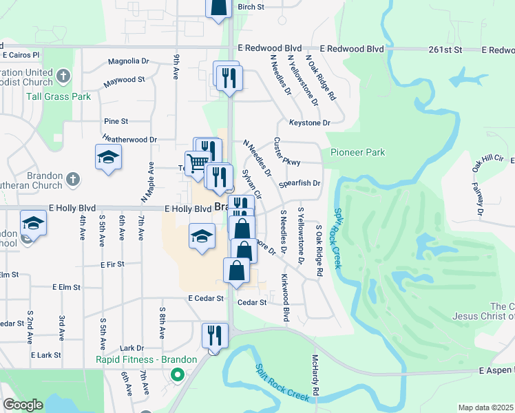 map of restaurants, bars, coffee shops, grocery stores, and more near 100 South Teton Drive in Brandon