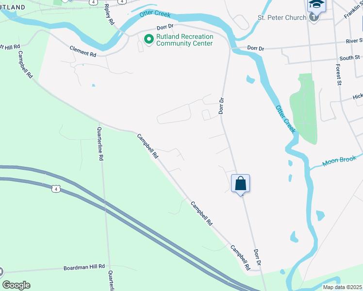 map of restaurants, bars, coffee shops, grocery stores, and more near 16 Campbell Road in Rutland