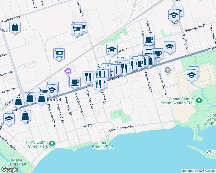 map of restaurants, bars, coffee shops, grocery stores, and more near in Toronto
