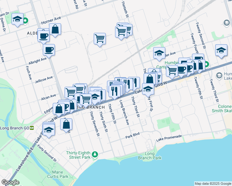 map of restaurants, bars, coffee shops, grocery stores, and more near in Toronto