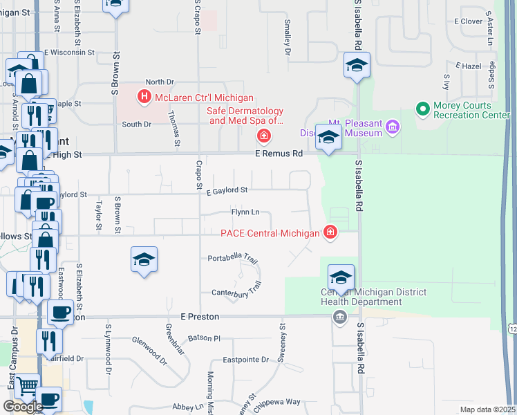 map of restaurants, bars, coffee shops, grocery stores, and more near 1614 Flynn Lane in Mount Pleasant