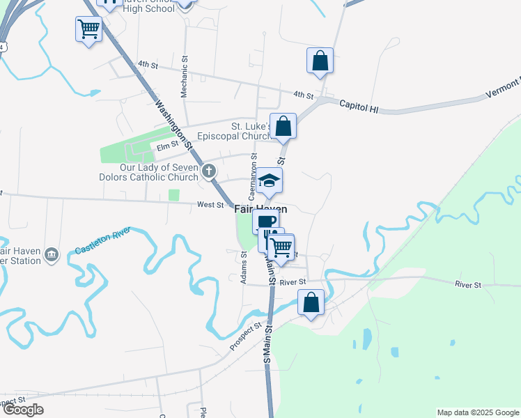 map of restaurants, bars, coffee shops, grocery stores, and more near in Fair Haven