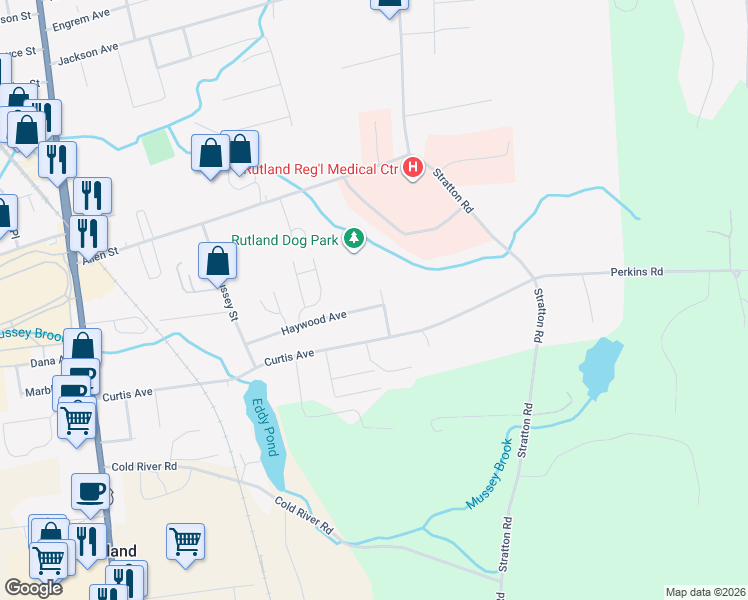map of restaurants, bars, coffee shops, grocery stores, and more near 26 Haywood Avenue in Rutland
