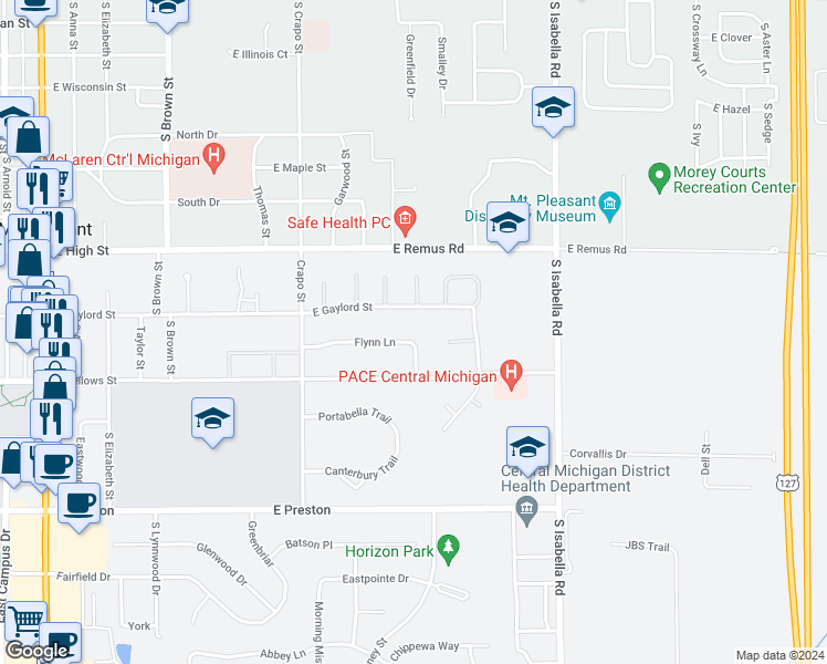 map of restaurants, bars, coffee shops, grocery stores, and more near 1629 Flynn Lane in Mount Pleasant