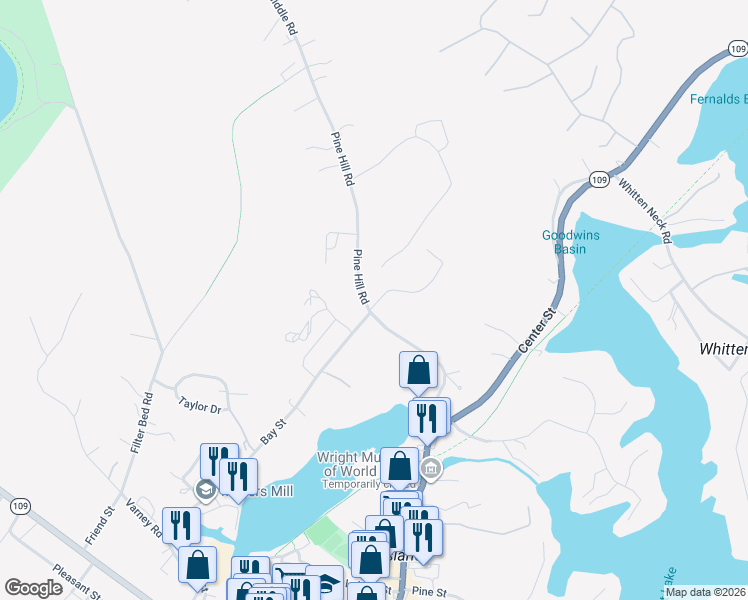 map of restaurants, bars, coffee shops, grocery stores, and more near 2 Pine Hill Road in Wolfeboro