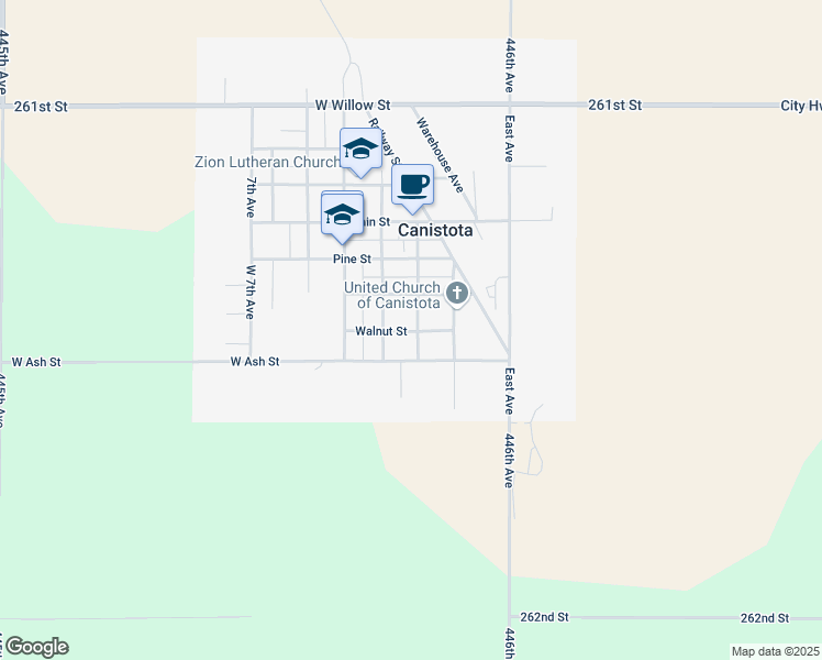 map of restaurants, bars, coffee shops, grocery stores, and more near 151 2nd Avenue in Canistota