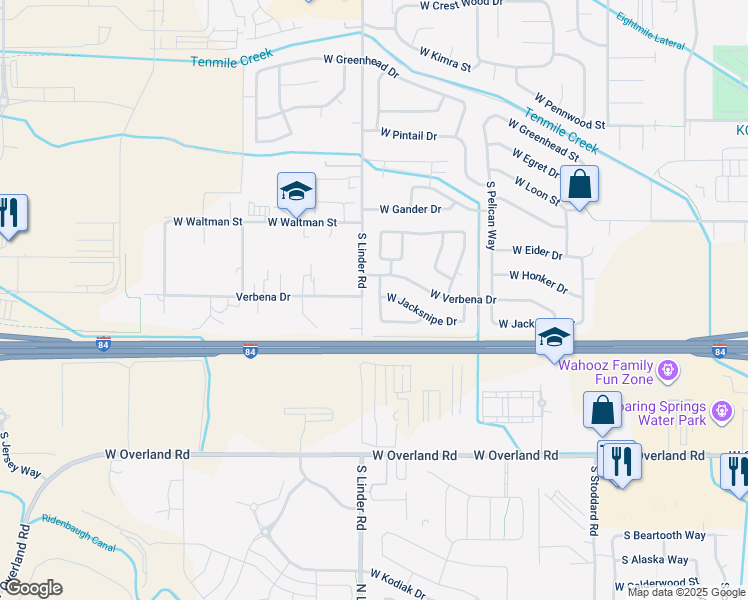 map of restaurants, bars, coffee shops, grocery stores, and more near 1061 South Spoonbill Avenue in Meridian