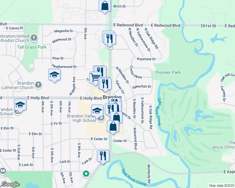 map of restaurants, bars, coffee shops, grocery stores, and more near in Brandon