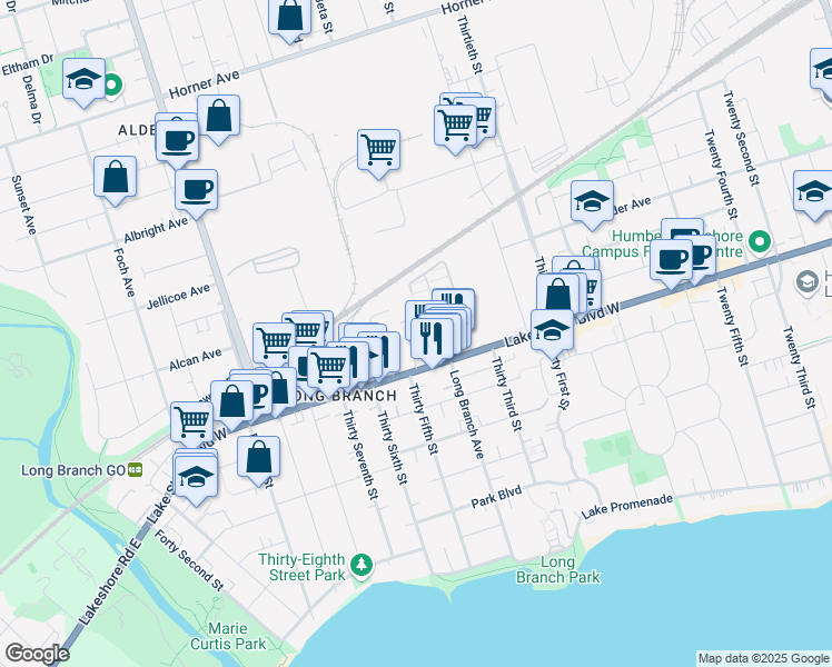 map of restaurants, bars, coffee shops, grocery stores, and more near 19 Eastwood Park Gardens in Toronto