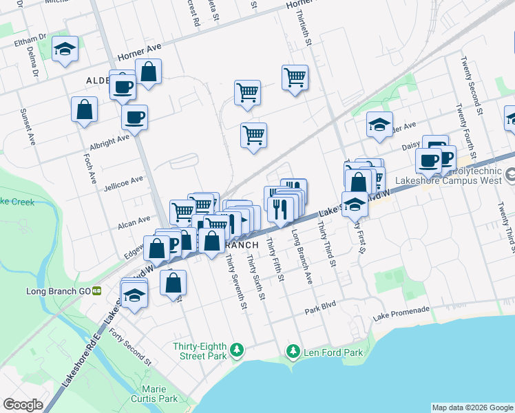 map of restaurants, bars, coffee shops, grocery stores, and more near in Toronto