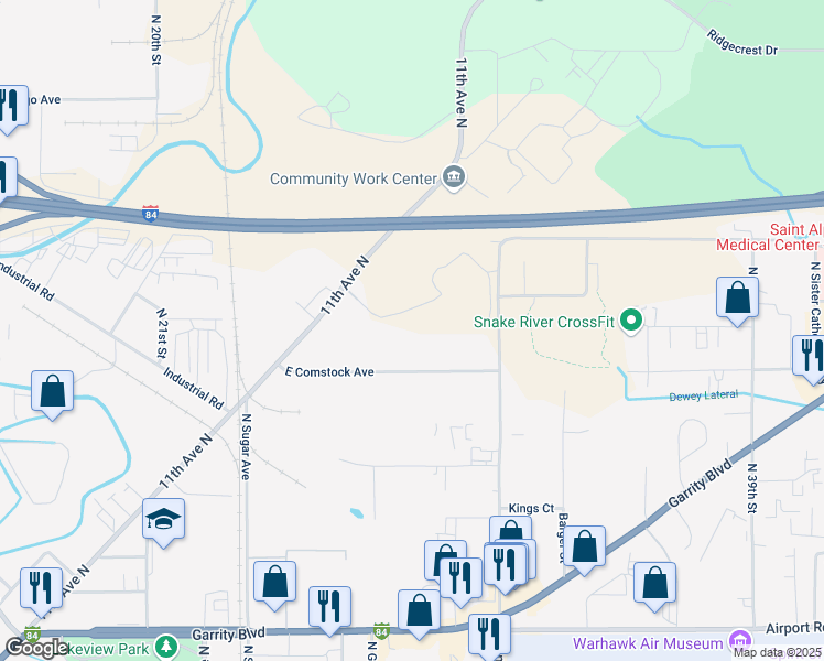 map of restaurants, bars, coffee shops, grocery stores, and more near 3098 East Comstock Avenue in Nampa