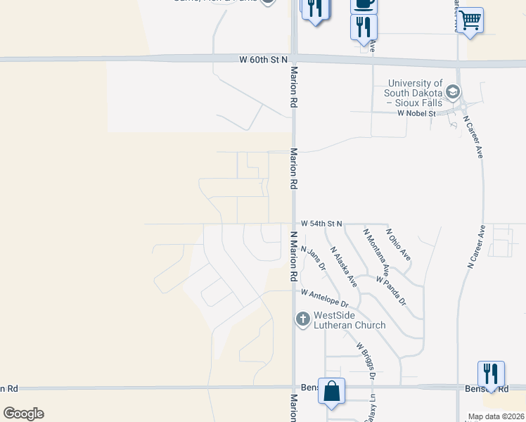 map of restaurants, bars, coffee shops, grocery stores, and more near 4415 North Graduate Avenue in Sioux Falls
