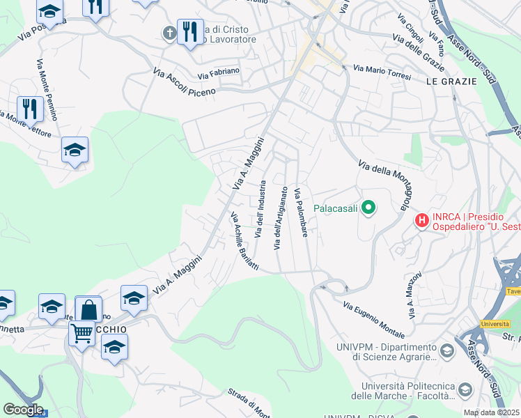map of restaurants, bars, coffee shops, grocery stores, and more near 8 Via dell' Industria in Ancona