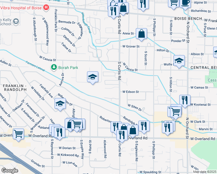map of restaurants, bars, coffee shops, grocery stores, and more near 915 South Curtis Road in Boise