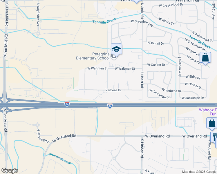 map of restaurants, bars, coffee shops, grocery stores, and more near 1960 West Verbena Drive in Meridian