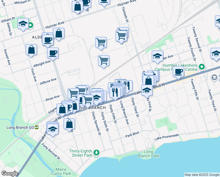 map of restaurants, bars, coffee shops, grocery stores, and more near 90 Eastwood Park Gardens in Toronto
