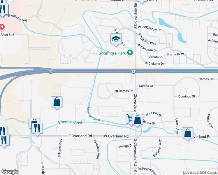 map of restaurants, bars, coffee shops, grocery stores, and more near 12556 West Lewisburg Drive in Boise