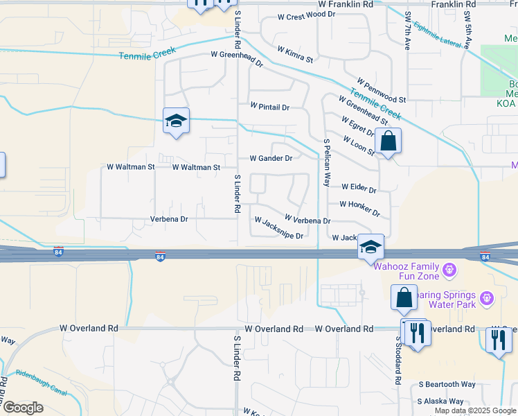 map of restaurants, bars, coffee shops, grocery stores, and more near 962 South Barracuda Avenue in Meridian
