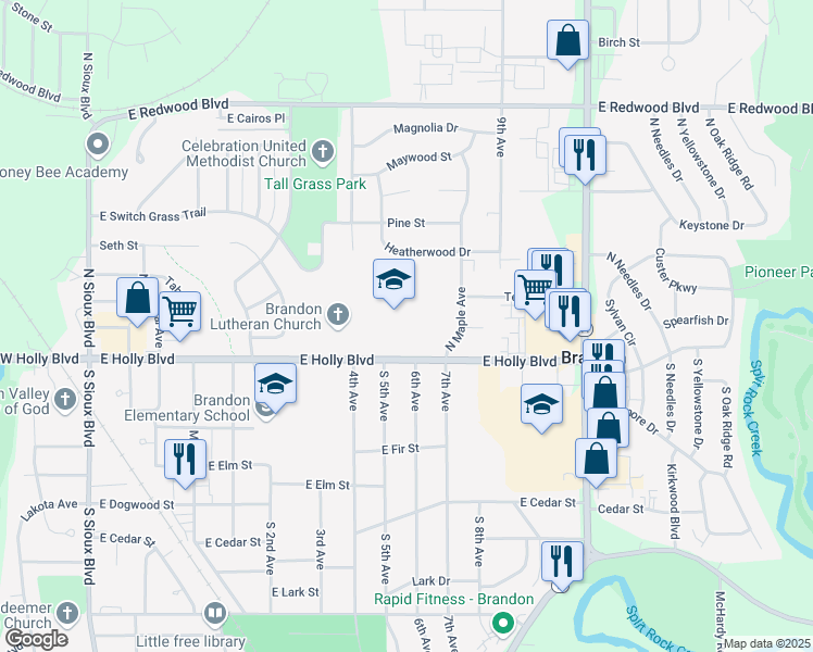 map of restaurants, bars, coffee shops, grocery stores, and more near 700 East Holly Boulevard in Brandon