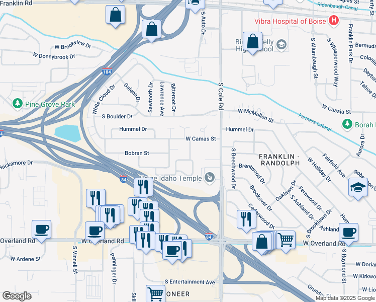map of restaurants, bars, coffee shops, grocery stores, and more near 951 Wild Phlox Way in Boise